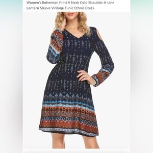 Brand new with tags - Bohemian Print V Neck A-Line Vintage Tunic Ethnic Dress